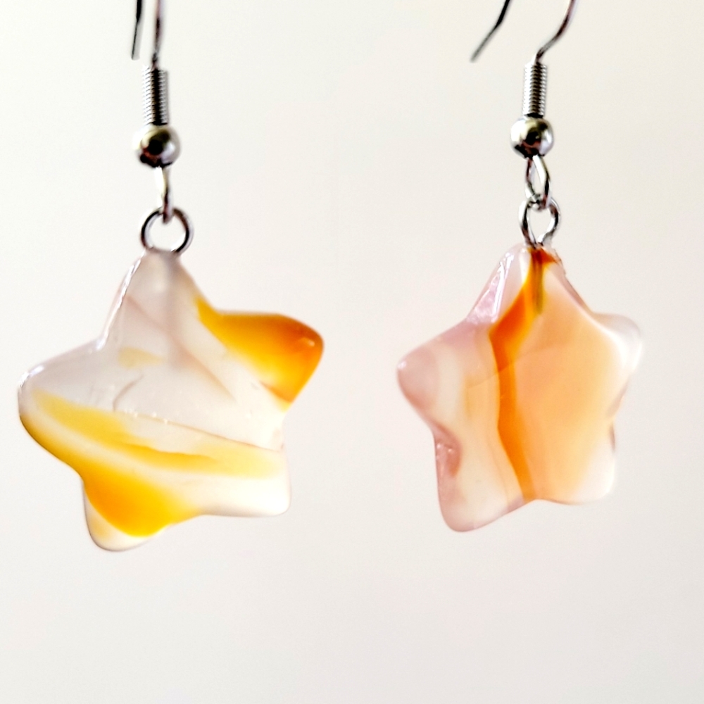 Red Agate Star Earrings in Stainless Steel